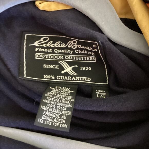 Eddie Bauer Vntg  Men Yellow Rain Jacket Vented  Lined  Zip Front  Mens Lrg  EUC - Picture 9 of 9